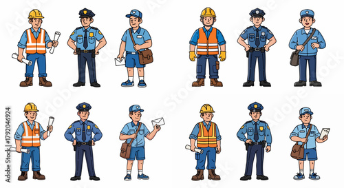 Various professions set of workers with transparent background