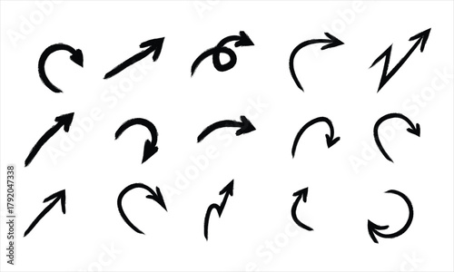 Collection of hand drawn arrow icons showing different directions and styles