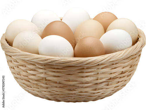 Wallpaper Mural Wicker basket filled with brown and white eggs isolated on transparent background, symbolizing farm freshness and nutrition. Torontodigital.ca