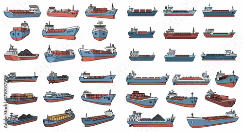 Various cargo ships with different loads