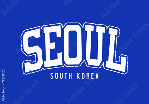 Retro college varsity typography Seoul south korea slogan with grunge effect for jersey, t-shirt, or wall art design - Vector