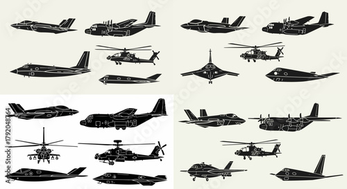 Military aircraft and helicopters collection side view