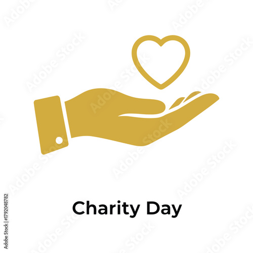 Golden hand holding a heart icon symbolizing charity and generosity isolated on white background, Vector