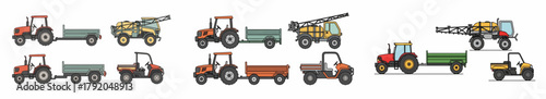 Farm machinery collection with various agricultural equipment