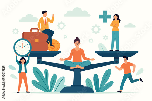 Stylized modern illustration symbolizing mindfulness, productivity, and life equilibrium