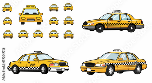 Yellow taxi cabs collection for transportation design