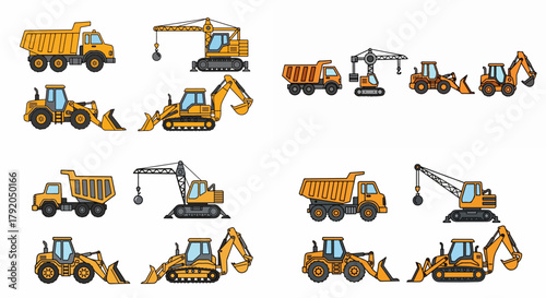 Construction equipment set with yellow machinery