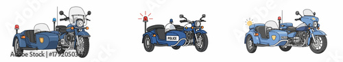 Police motorcycles with lights and sidecar