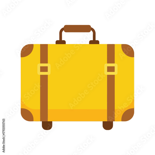 Yellow vintage suitcase icon   retro travel luggage flat design illustration isolated on white background, Vector