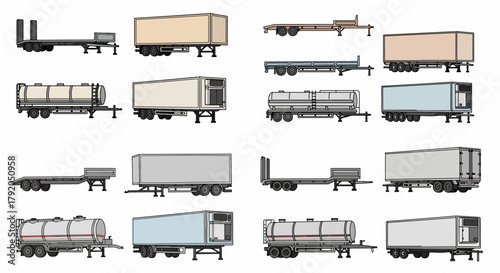 Truck trailers side view collection for logistics