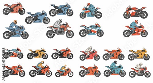 Motorcycles collection in various colors and angles