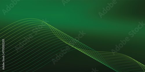Abstract background using dark green tones on a black background. The lines and curves are like gentle and flowing waves. vector eps10