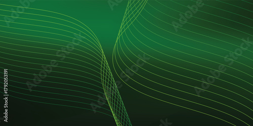 Abstract background using dark green tones on a black background. The lines and curves are like gentle and flowing waves. vector eps10