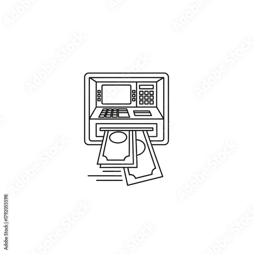 Automated Teller Machine Dispensing Banknotes with Digital Display and Keypad.