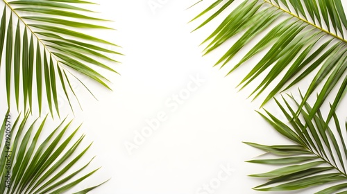 Tropical Palm Fronds Frame White Background palm leaves