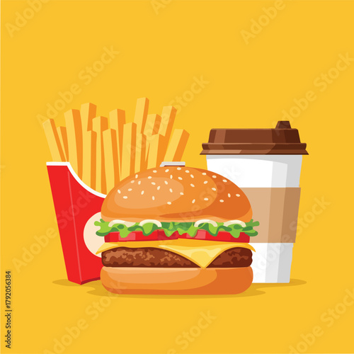 Juicy hamburger with cheese lettuce and sesame bun.