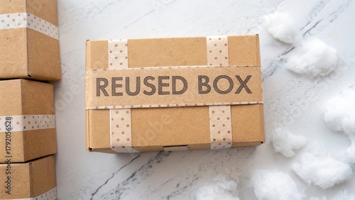 A Reused Cardboard Box Showing Tape Marks in Flatlay View