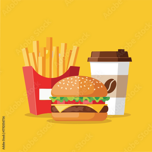 Juicy hamburger with lettuce cheese tomato on sesame bun.