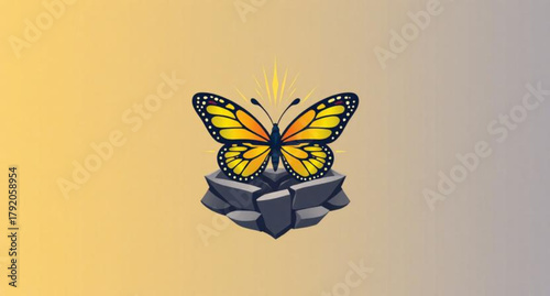 Colorful butterfly on a yellow flower, a beautiful summer nature insect illustration