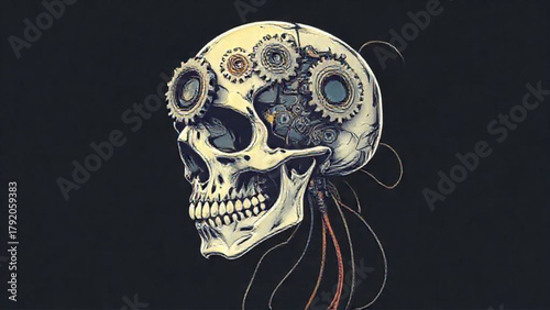 Black and white spooky human skull illustration vector symbol of death and fear