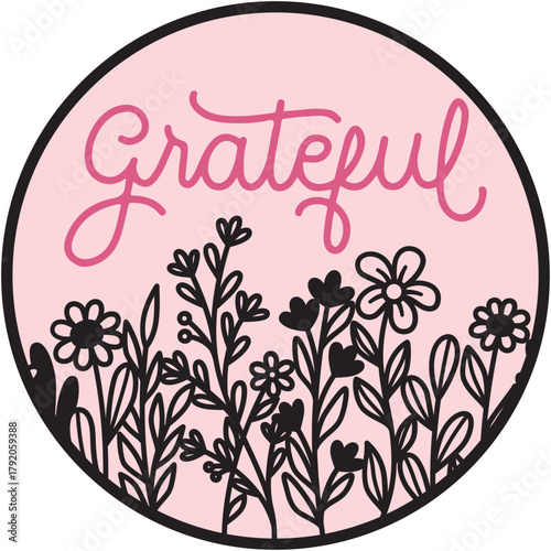 Grateful wildflower meadow round sign svg, flower field frame wreath, front door hanger, table or shelf sitter, laser ready cut files, glowforge cricut lightburn, spring decor, thanksgiving sign