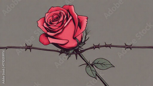 Red rose flower blossom on black background for love and romance