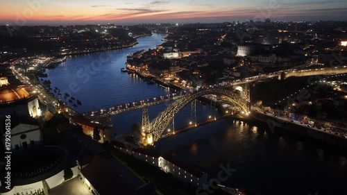 Wallpaper Mural Sunset Luis I Bridge At Porto In Porto District Portugal. Sunset City Scene. Illuminated Arch Bridge. Luis I Bridge At Porto District Portugal. Dusk Skyline Landscape. Torontodigital.ca