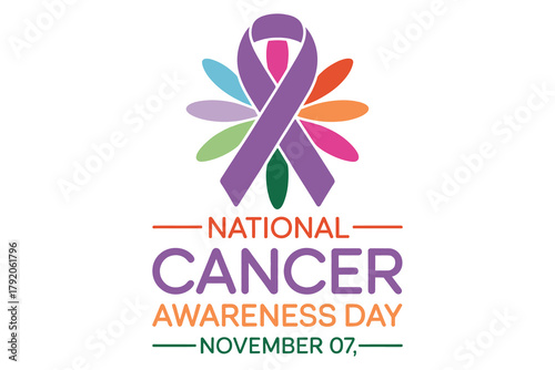 National Cancer Awareness Day: Illustrative depiction of a national cancer awareness day, with a ribbon and flower design. This image underscores the importance of the observance.