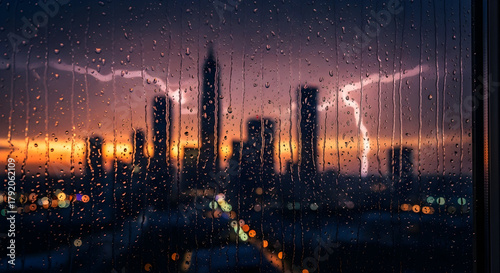 Rain drops on window glasses with dramatic scene background 71954058 1