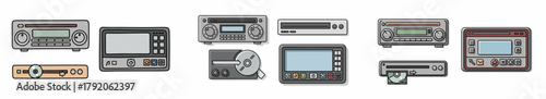 Car audio systems collection with transparent background