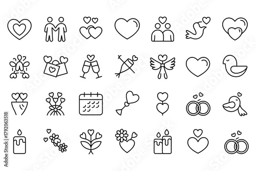 Love Icons: A collection of simple, elegant love-themed icons perfect for conveying messages of affection, romance, and devotion.