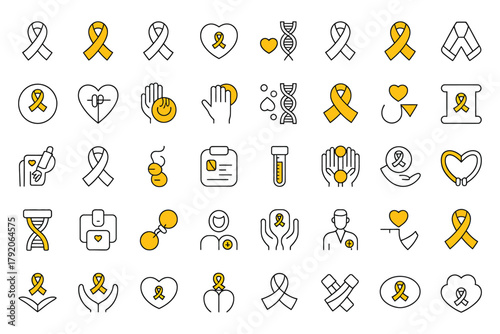 Symbolic Ribbons: An array of golden ribbons, a symbol of awareness, intertwined with delicate icons representing healthcare, support, and hope, create a visually compelling message of solidarity.