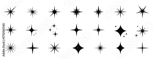 burst star silhouette icon set black twinkle flash.