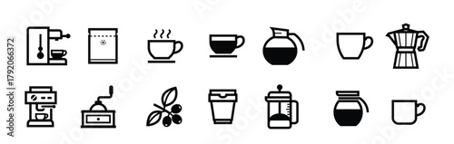 offee icons and coffee shop with white background