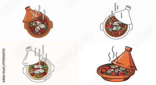 Moroccan tagine dish with steam, food cooking