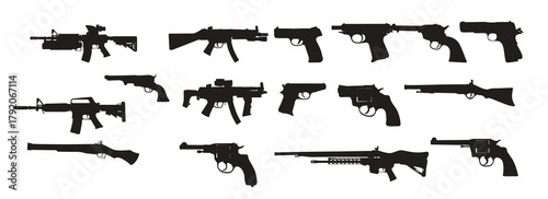  collection of weapon or pistol or guns silhouettes 