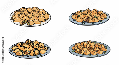 Assorted fried pastries on plates