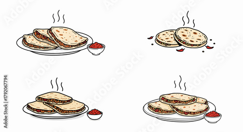 Mexican quesadillas on plates with dipping sauce