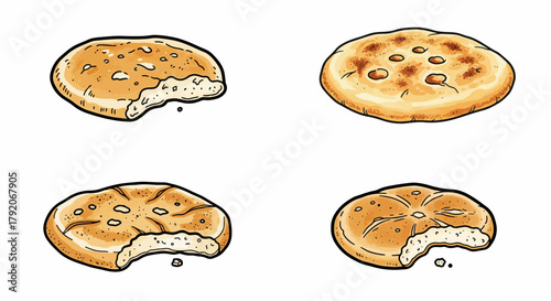 Round flatbreads with bites taken, food concept