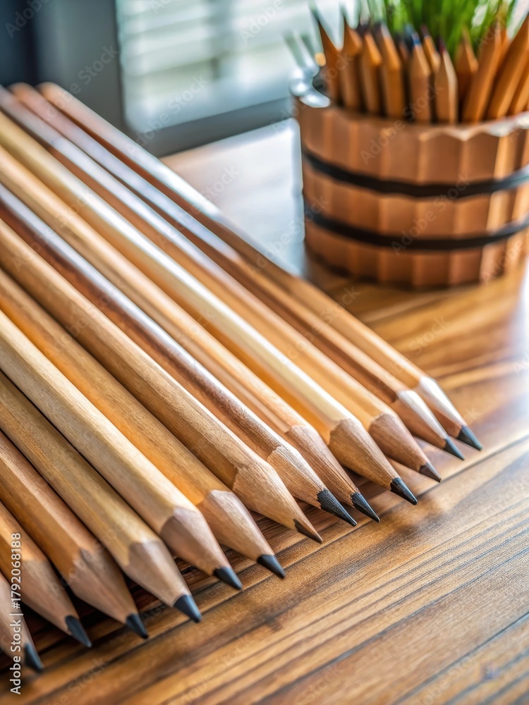 Fototapeta premium Wooden pencils lying on a desk