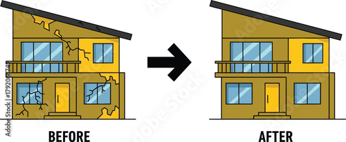 Home renovation concept from before to after with repair and restoration