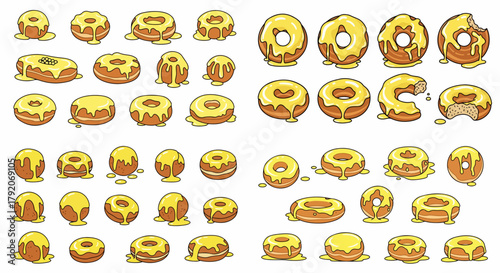 Assorted glazed donuts collection with transparent background