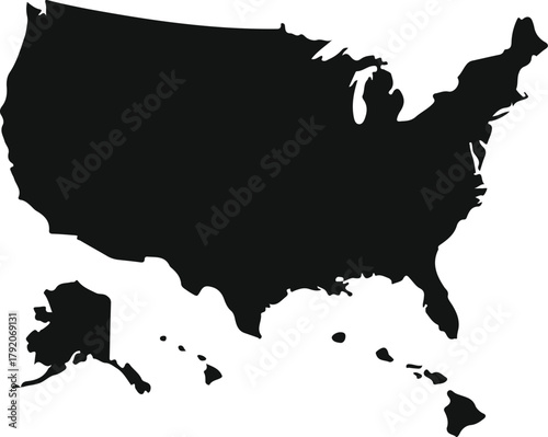 United states of america map silhouette on white background illustration