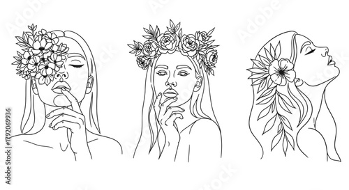 Elegant Botanical Woman Outline Art Collection