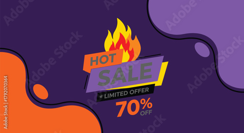 Hot Sale Banner with 70% Off, Limited Offer, and Flaming Design