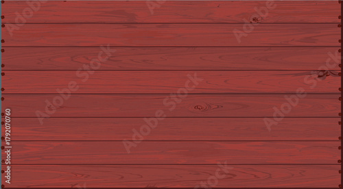 Cut timber panels red color painted distressed weathered background and held together with brass rivets graphic illustrated. Wooden texture pattern red tone.