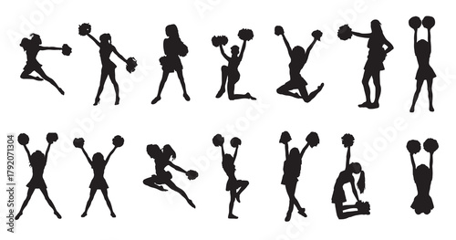 detailed silhouette cheerleaders with pompoms 