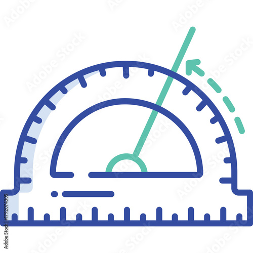 Geometric Measuring Tool with Degree Markings and Angle Indicator on a Transparent Background