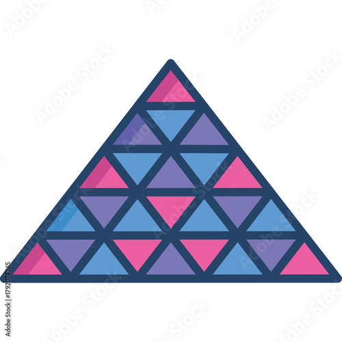 Geometric Triangle Pattern In Shades Of Blue Purple Pink With Dark Blue Outline On Transparent Background Simple Abstract Design