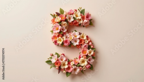 Decorative Floral Alphabet Letter S Made of Pink and White Flowers on Soft Peach Background